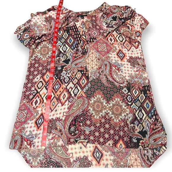 Sami & Jo Boho Paisley Top Small 3/4 cinched tie sleeve high low - Picture 7 of 8